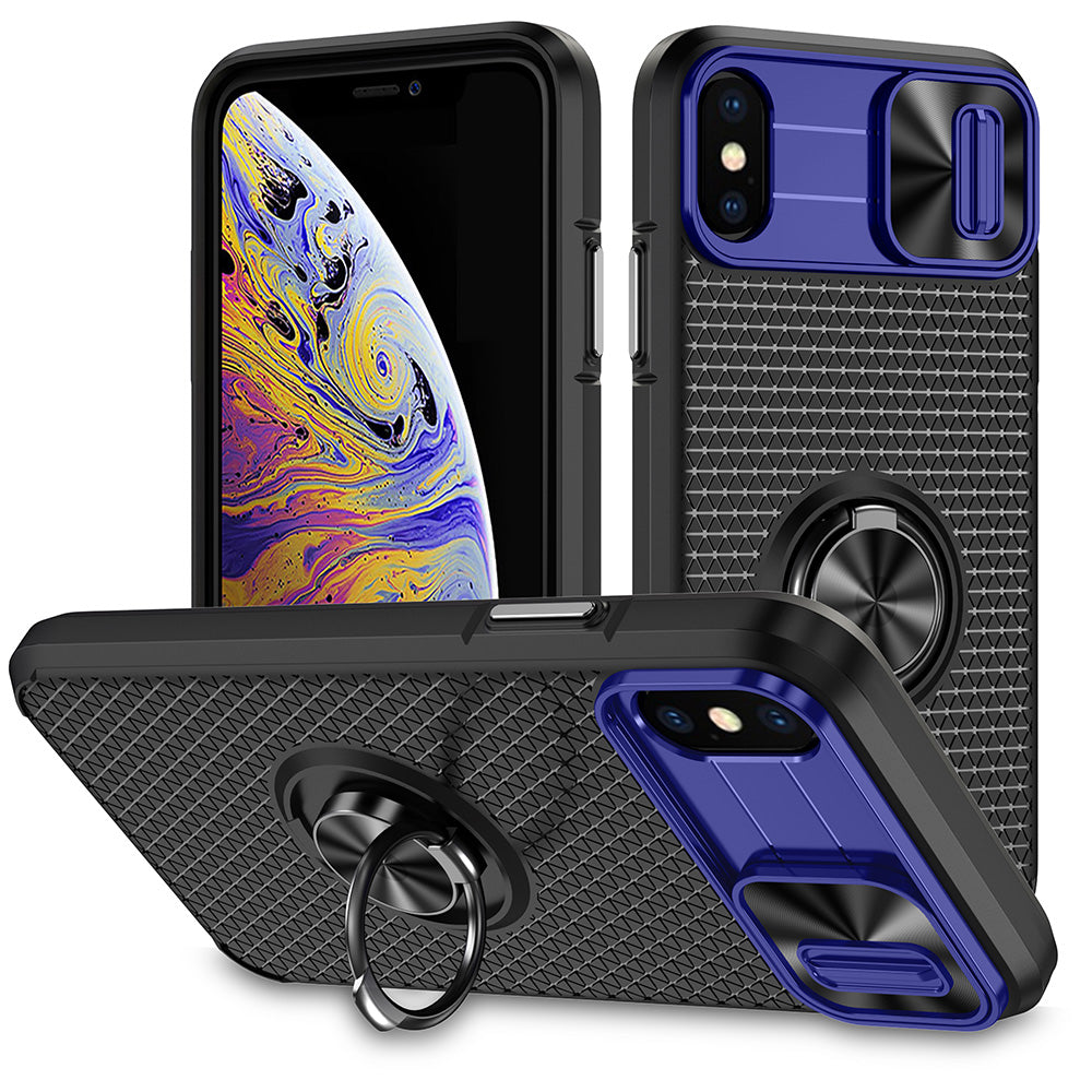 For iPhone X / XS 5.8 inch Ring Holder Kickstand Phone Case PC TPU Protective Cover with Slide Camera Protection For iPhone X / XS 5.8 inch Ring Holder Kickstand Phone Case PC TPU Protective Cover with Slide Camera Protection